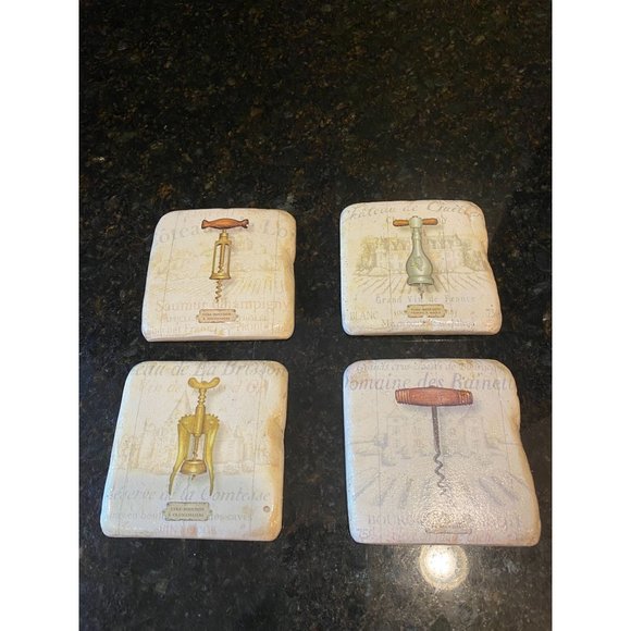 Stone and Cork 3" Vintage Look Wine Opener Coasters (Qty. 4) - Picture 1 of 8